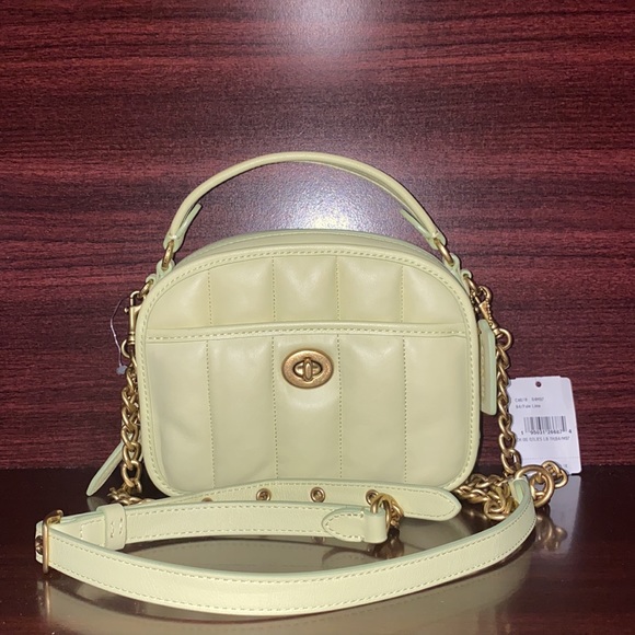 🔥🔥🔥NEW Coach Lunchbox Top Handle With Quilting Crossbody Bag Pale Lime - Picture 9 of 10